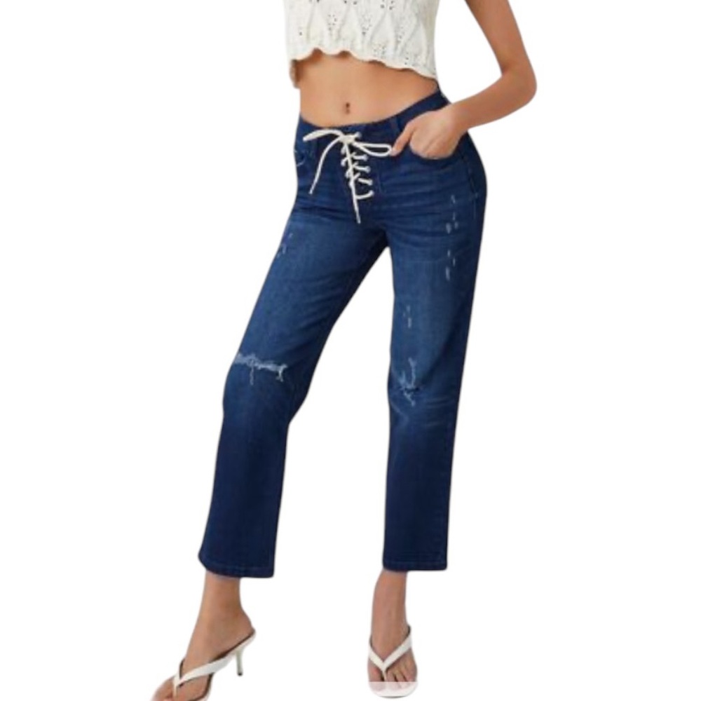 FOREVER 21 Distressed Lace-Up Flare Jeans